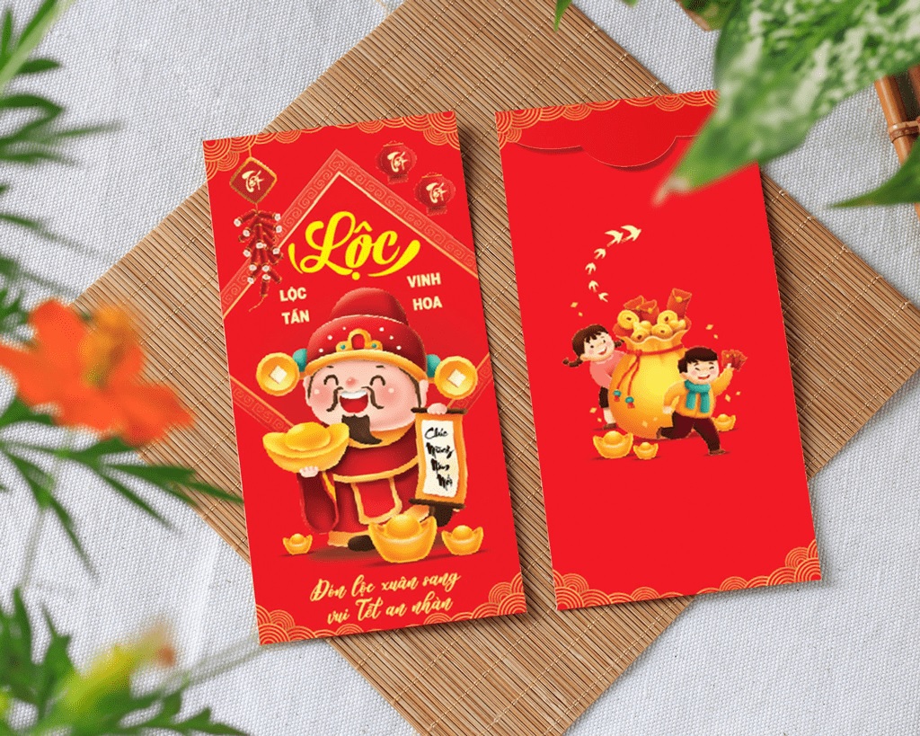 Xấp 10 Bao Lì Xì - Chữ Lộc Đỏ