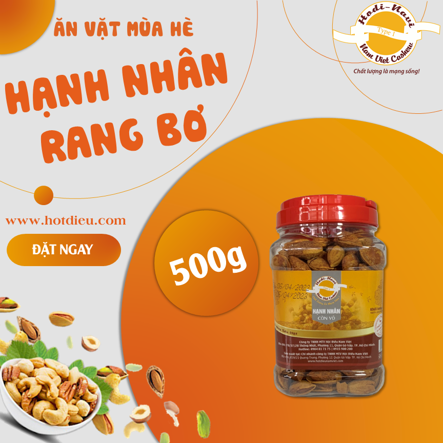 Hạt hạnh nhân rang bơ còn vỏ Hodi - NaVi hũ quai xách 450g