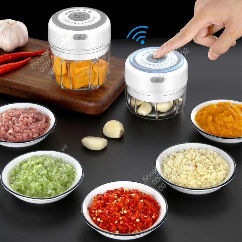 MÁY XAY TỎI, ỚT, THỊT, CÁ HAY CÁC ĐỒ ĂN DẶM CHO BÉ, SỬ DỤNG PIN SẠC GẮN BÊN TRONG MXM100