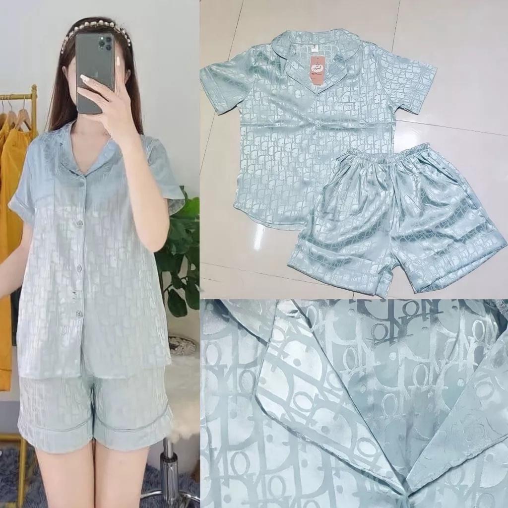 Bộ Pijama Nữ Cộc Tay Cổ Bẻ Cúc Cài Lụa Satin