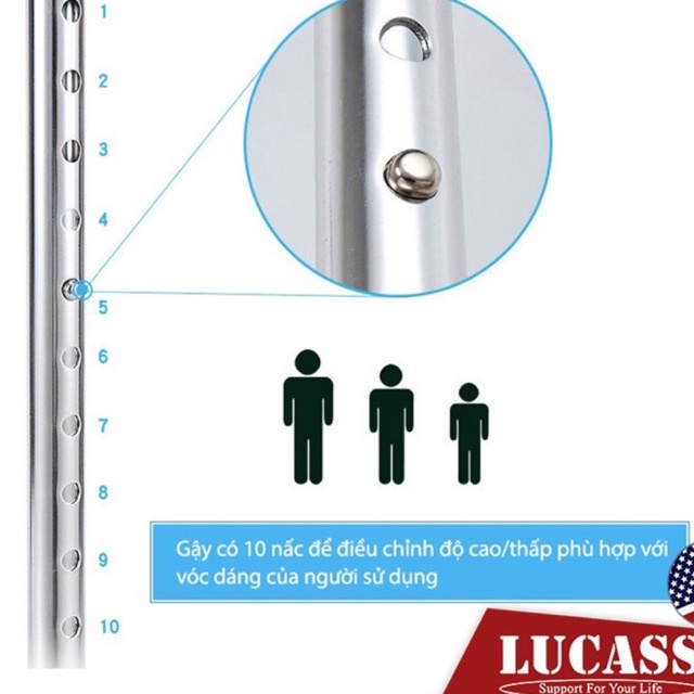 Gậy tập đi 4 chân, tay cong Lucass