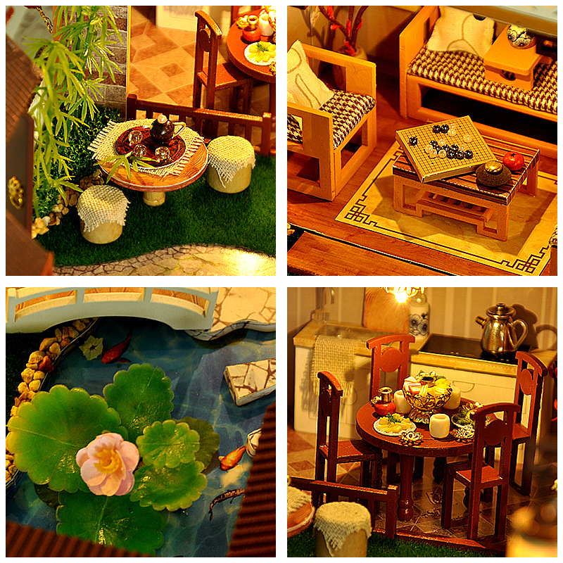 Mô hình nhà DIY Doll House A Cozy Little Courtyard Kèm Hộp nhạc và Mica Chống bụi