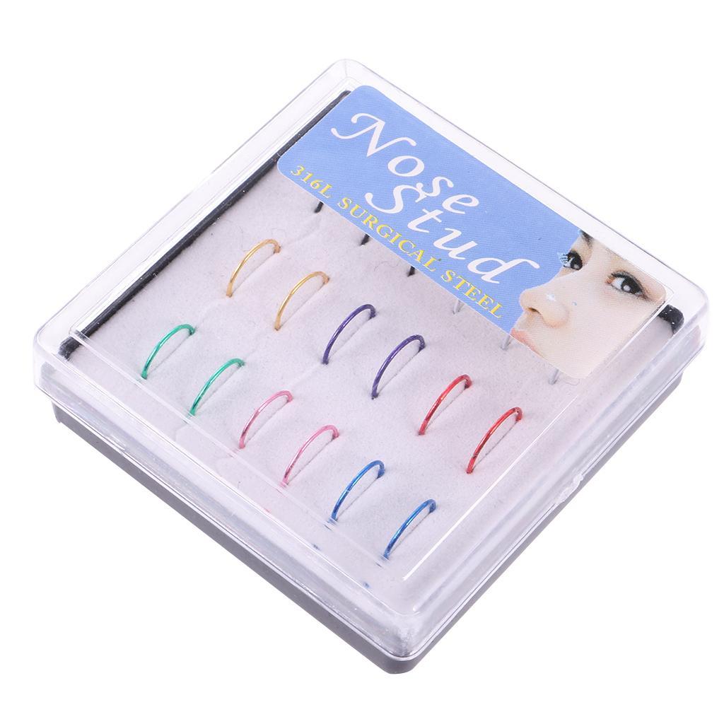 3-4pack 18pcs Mixed Color 316L Stainless Steel Nose Studs Hoops Piercing Rings