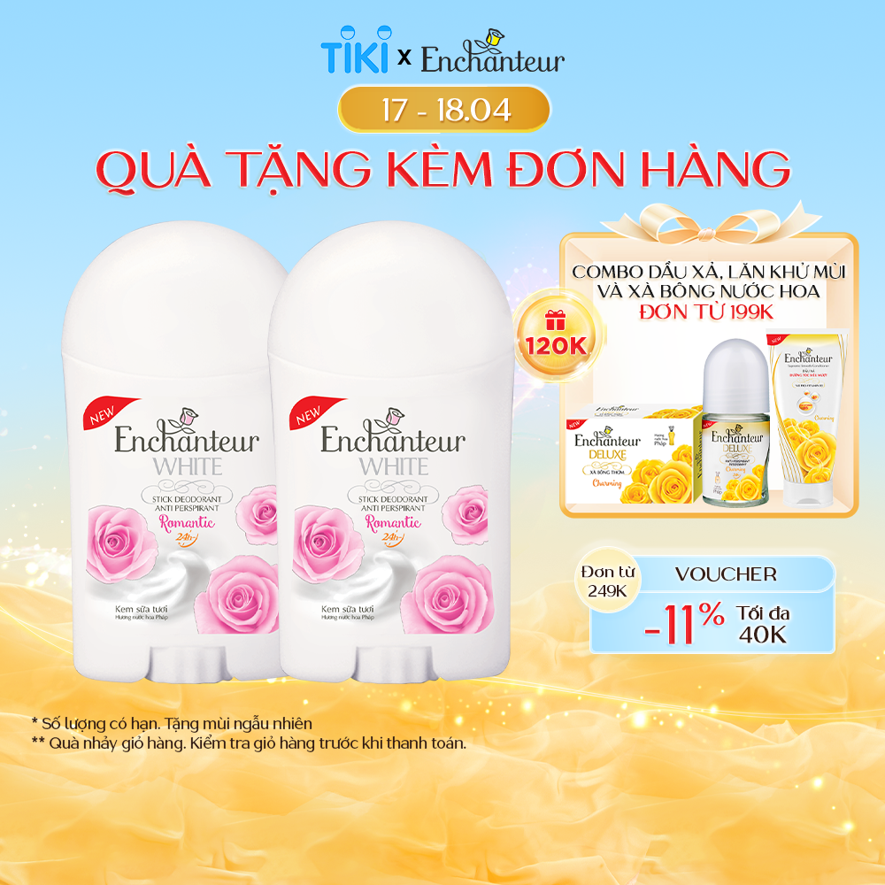 Combo 2 Sáp khử mùi trắng da Enchanteur Romantic 40g/chai