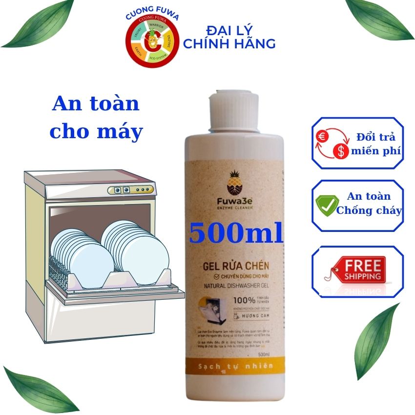 Nước rửa bát cho máy rửa chén bát Fuwa3e hữu cơ sinh học siêu sạch dạng gel 500ml, Hương Cam