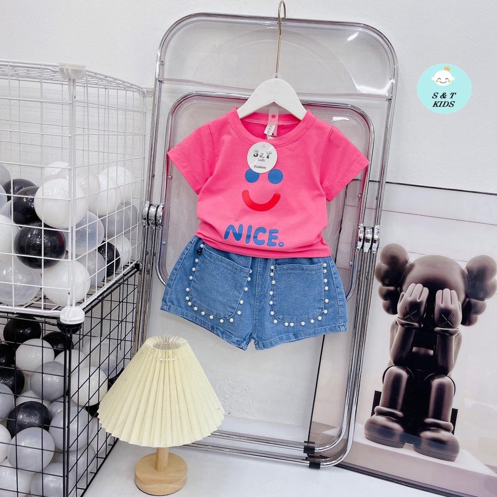 Đồ Bộ Bé Gái Áo Cotton, quần jean đính hạt siêu điệu cho bé gái từ 10-20kg