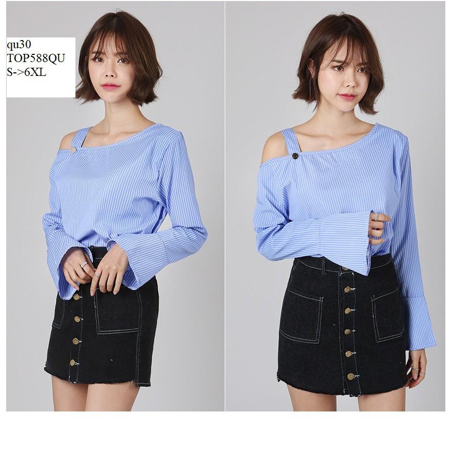 TOP480 ÁO KIỂU TAY LOE SỌC KẺ