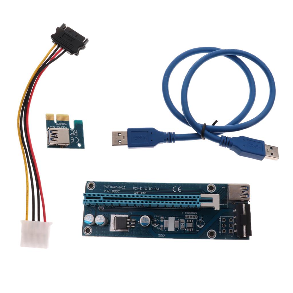 Graphics Card PCI-E 1X to 16X Riser Card with USB Cable & Power Supply Cord
