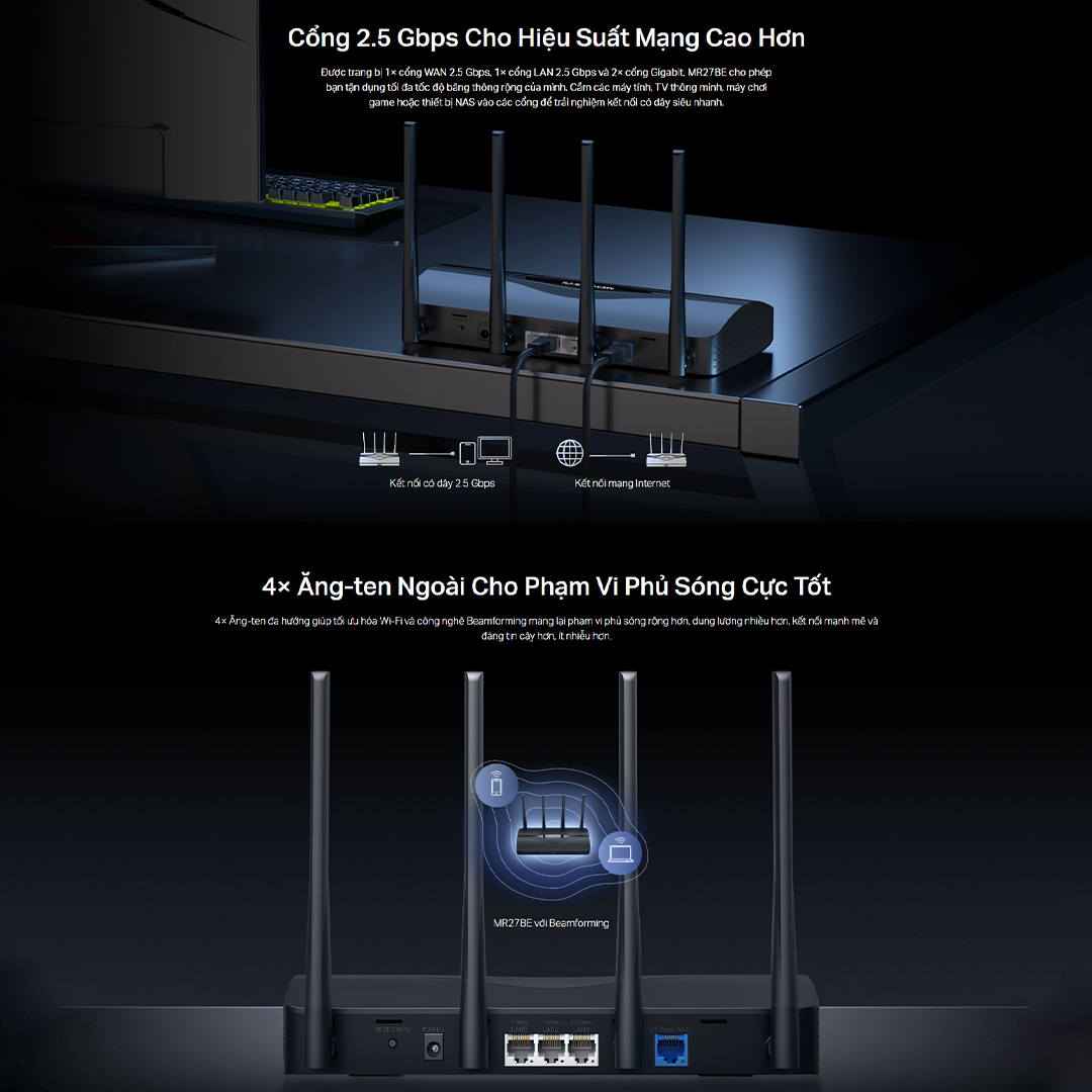 Router Wi-Fi 7 MERCUSYS MR27BE BE3600 Băng Tần Kép Tốc Độ 3.6 Gbps, Công Nghệ Đa Dạng, Bảo Mật Cao - Hàng Chính Hãng