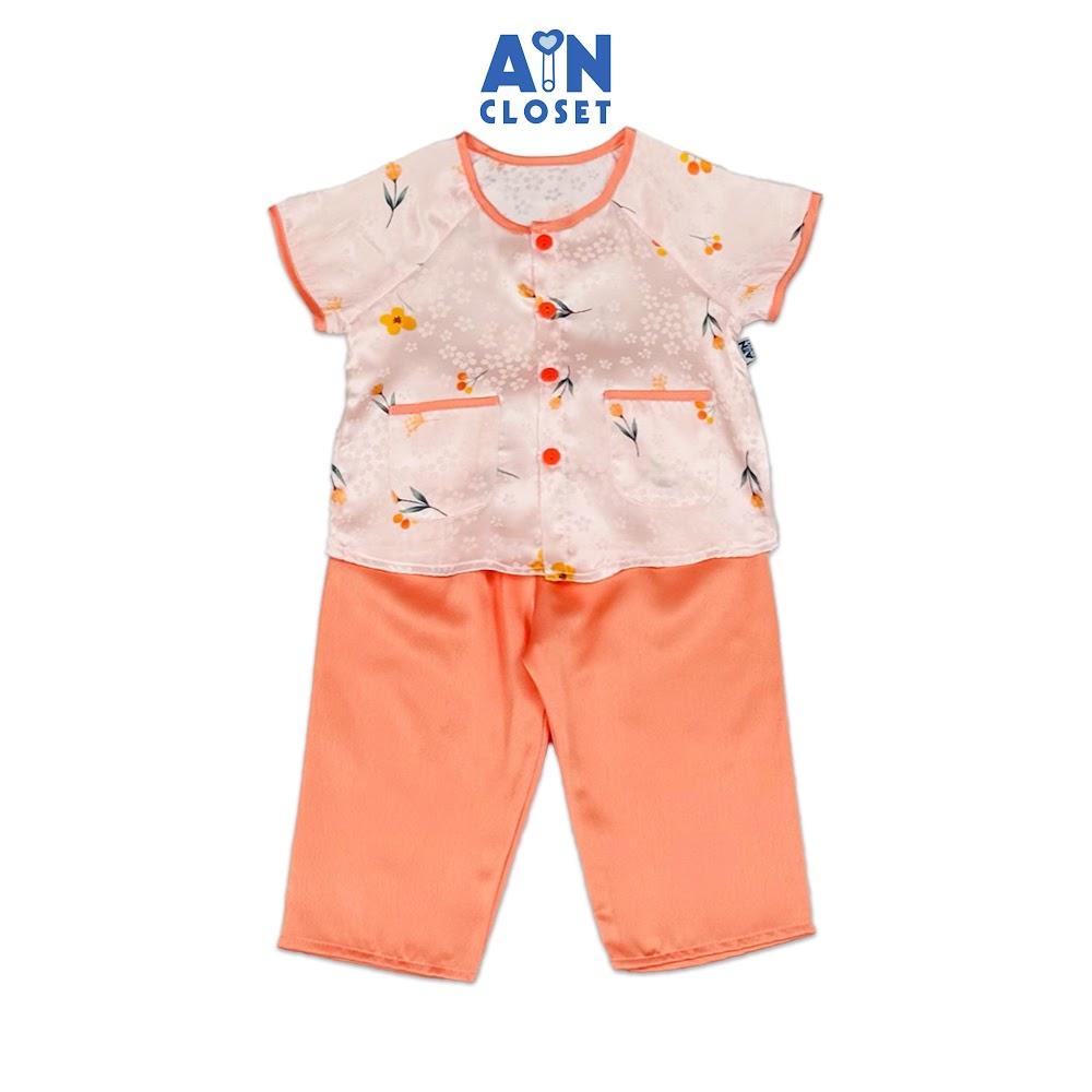 Bộ quần áo Bà Ba Dài tay ngắn bé gái họa tiết Hoa Huệ Lụa Cam Đào - AICDBG2T6IIT - AIN Closet