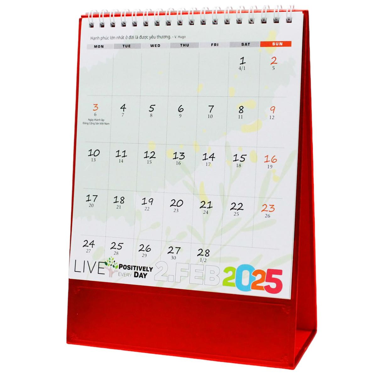 Lịch Bàn Đứng 2025 - Sống Tích Cực Mỗi Ngày - Văn Lang VL-LB09 - Đế Màu Đỏ