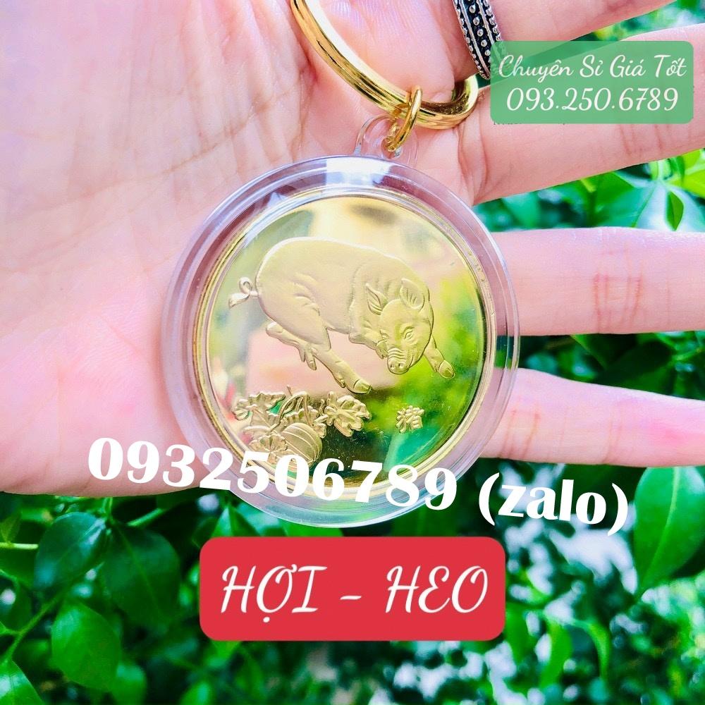 Móc Khóa Đồng Xu 12 Con Giáp Mạ Vàng TUỔI HỢI - CON HEO Treo Oto, Xe Máy Phong Thủy -
