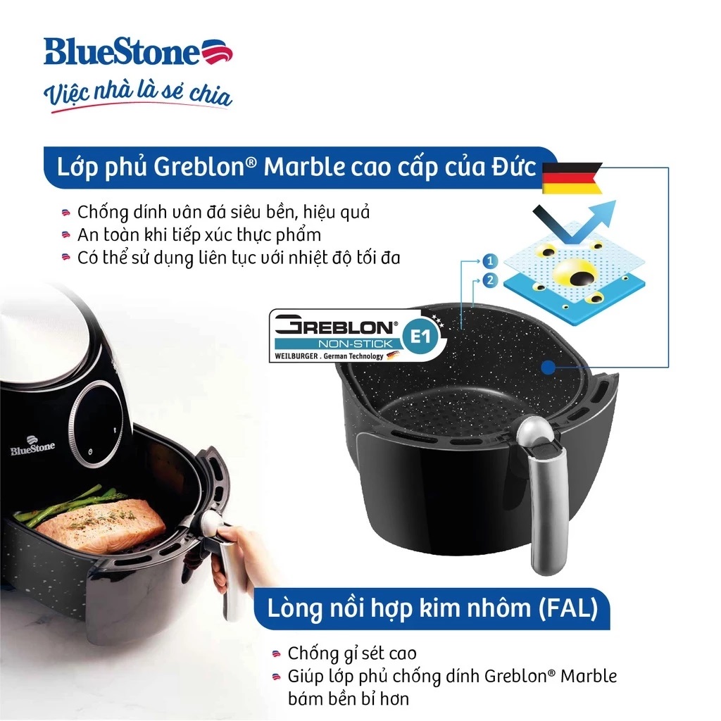 Nồi Chiên Không Dầu Bluestone AFB-5876, 1800w - 5.5 lít - Hàng Chính Hãng
