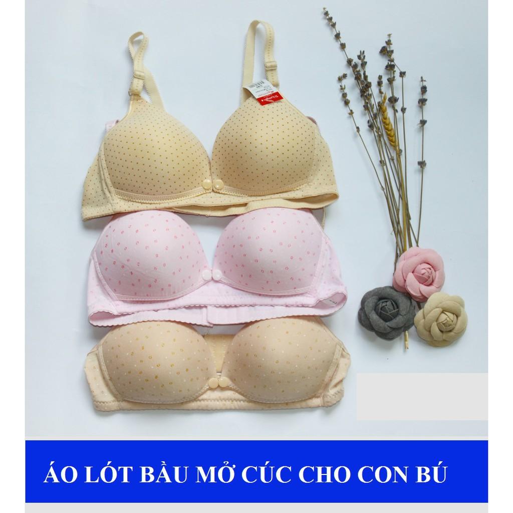 Áo lót bầu mở cúc cho con bú, không gọng, chống chảy xệ chấm bi