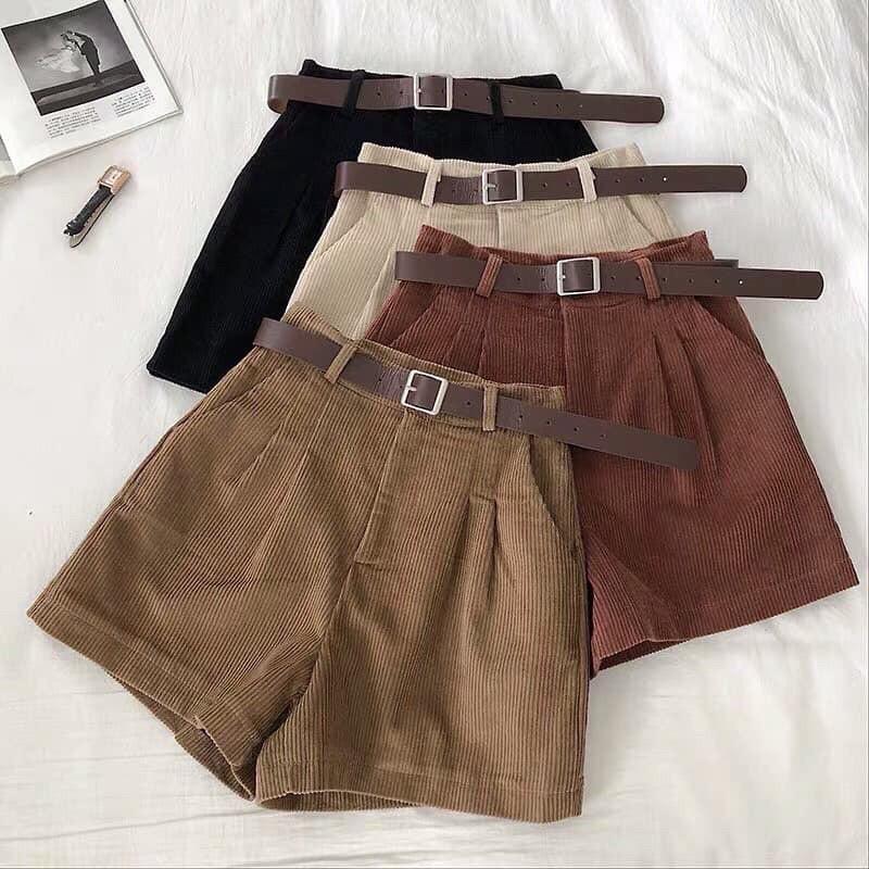 Quần short nhung nữ lưng cao vải nhung đẹp Hàn Quốc Q027