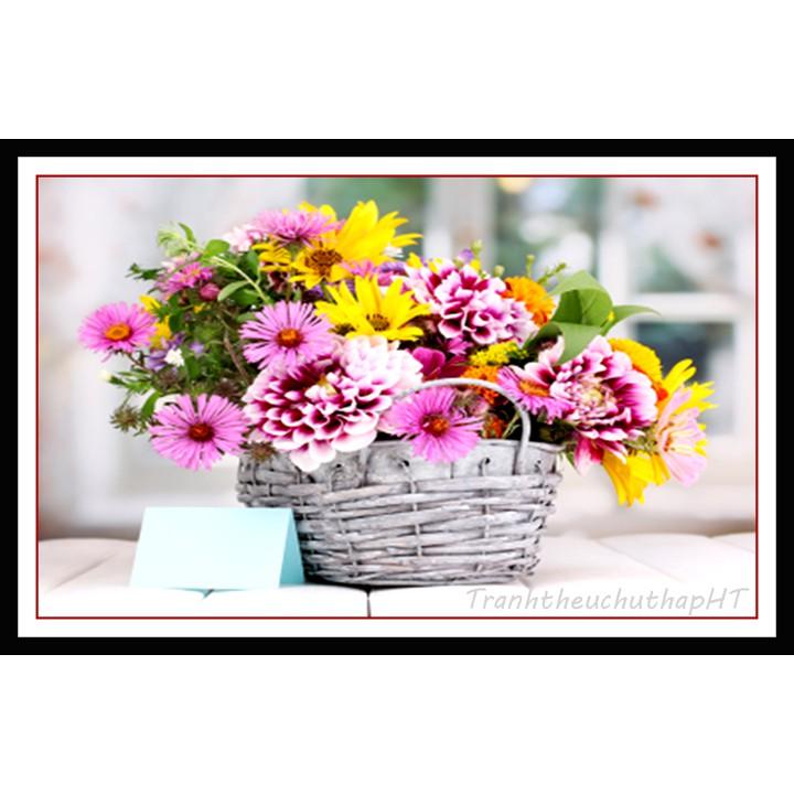 Tranh đính đá - Tranh thêu chữ thập giỏ hoa tuyệt đẹp 67*50cm - tự thêu