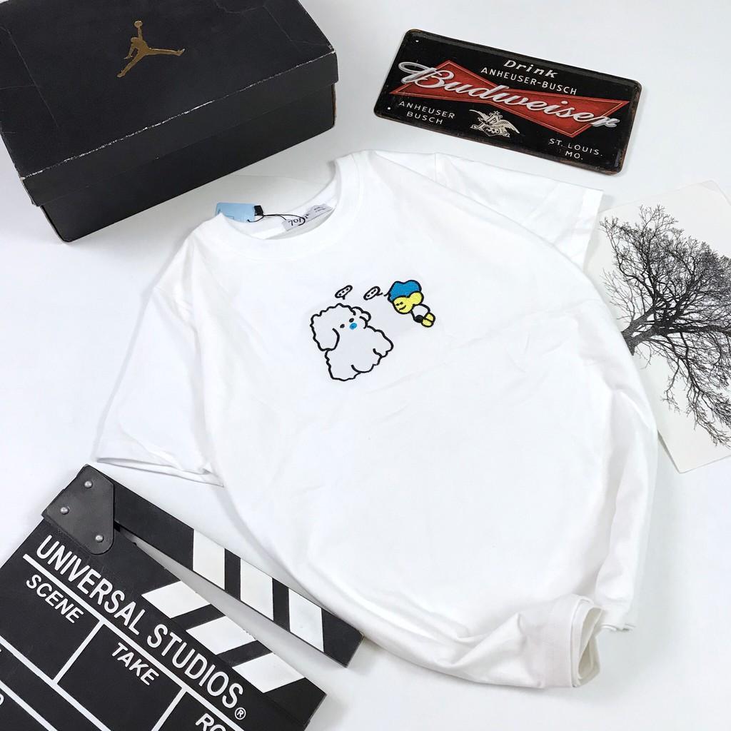 - Áo thun tay ngắn unisex THÊU CHÚ CHÓ VÀ CẬU BÉ