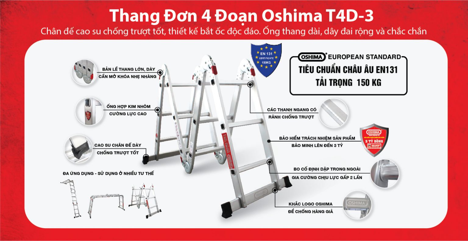 Thang Nhôm Gấp 4 Oshima T4D-3