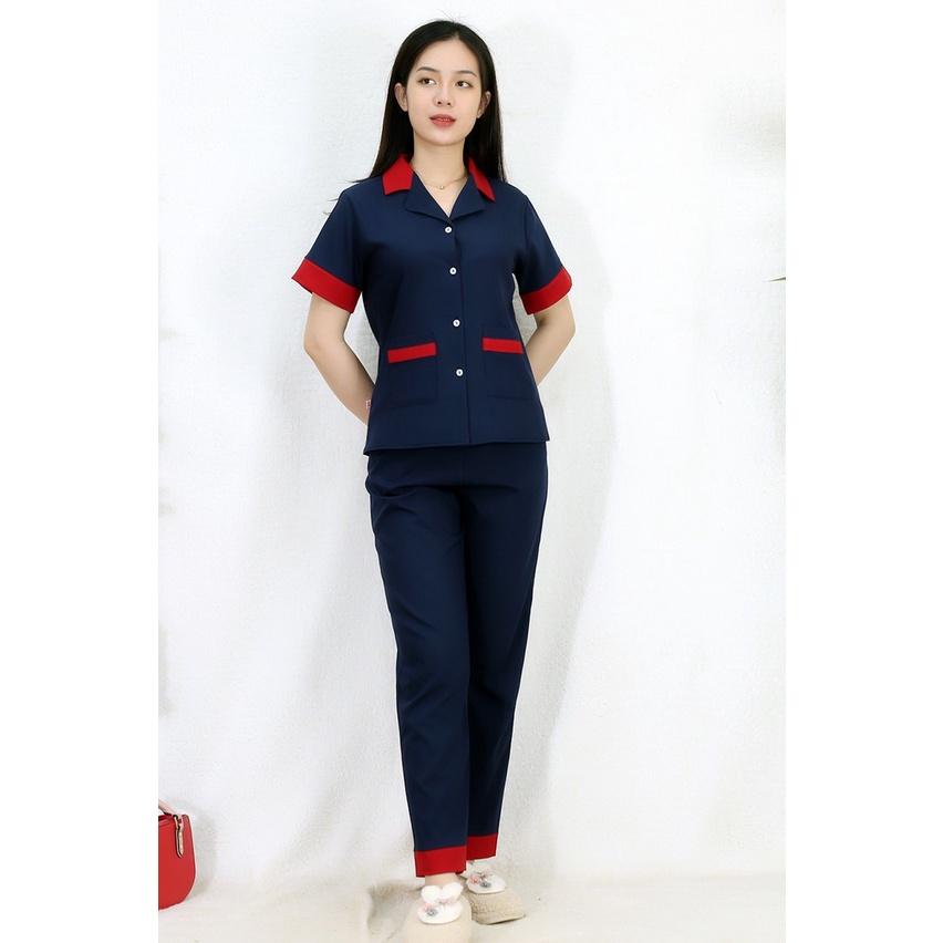 Bộ đồ bộ Pijama XANH ĐEN PHA CỔ ĐỎ CỰC XINH vải siêu lụa - Thoải Mái Nhẹ Nhàng co giãn nhẹ