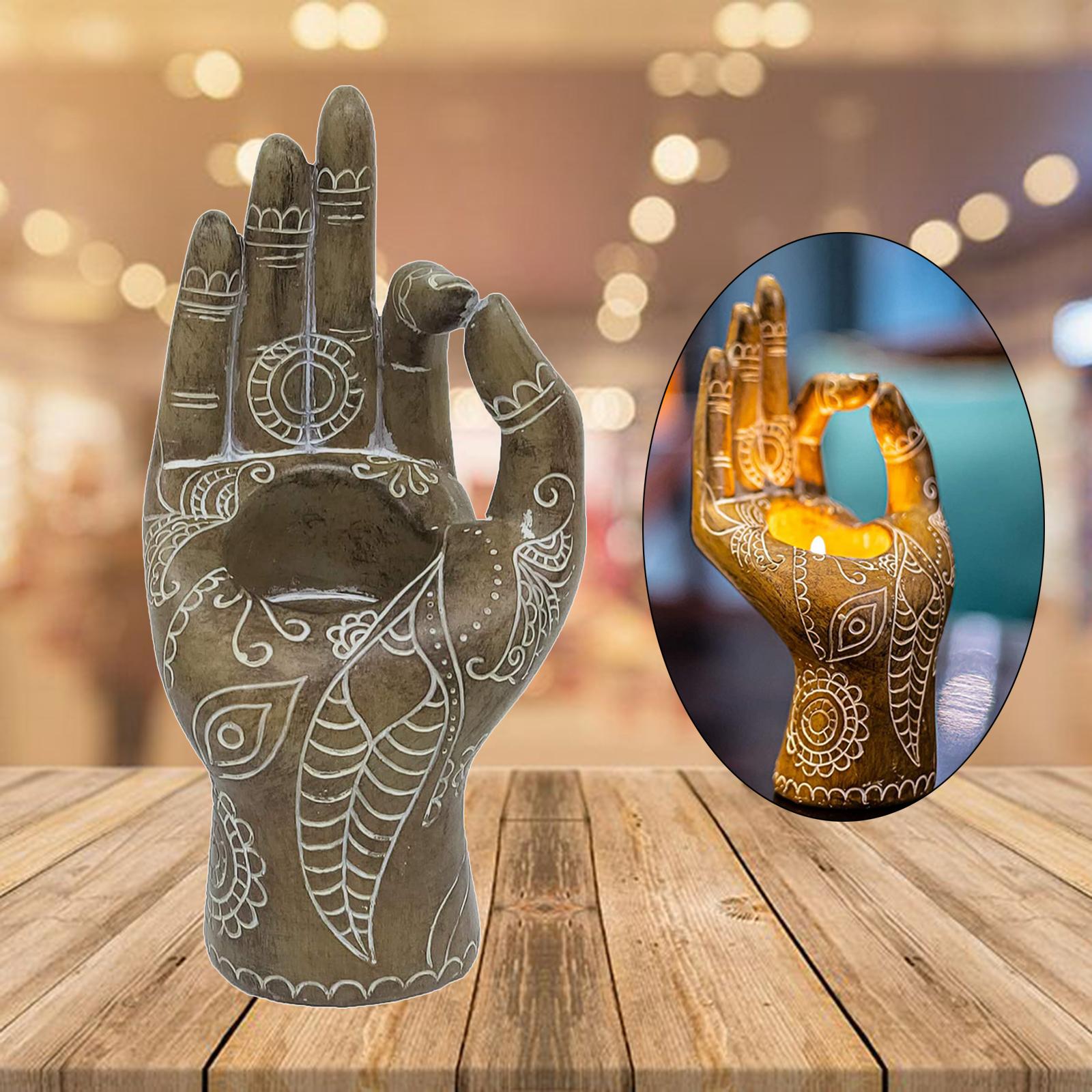 Buddha Yoga Candle Holder Mudra Hand Tabletop Tealight Decor Statues Home Office Yoga Studio Collectible Figurines Candlestick for Relieve Pressure