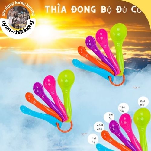 Thìa đong định lượng nhựa 5 cỡ, dụng cụ pha chế