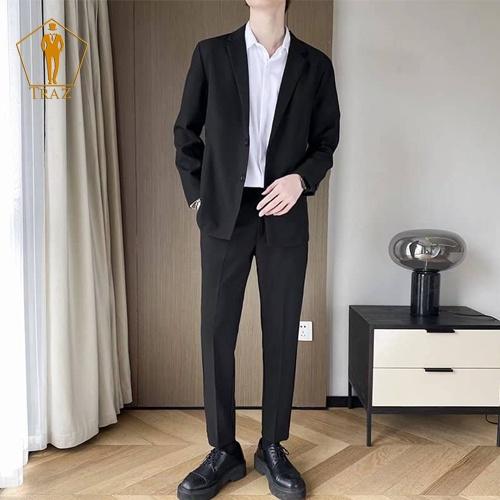 Áo Khoác Blazer Nam TRAZ Form Rộng Dài Tay Unisex Basic Chất Flannel Hàn Cao Cấp, Phong Cách Hàn Quốc, Vest