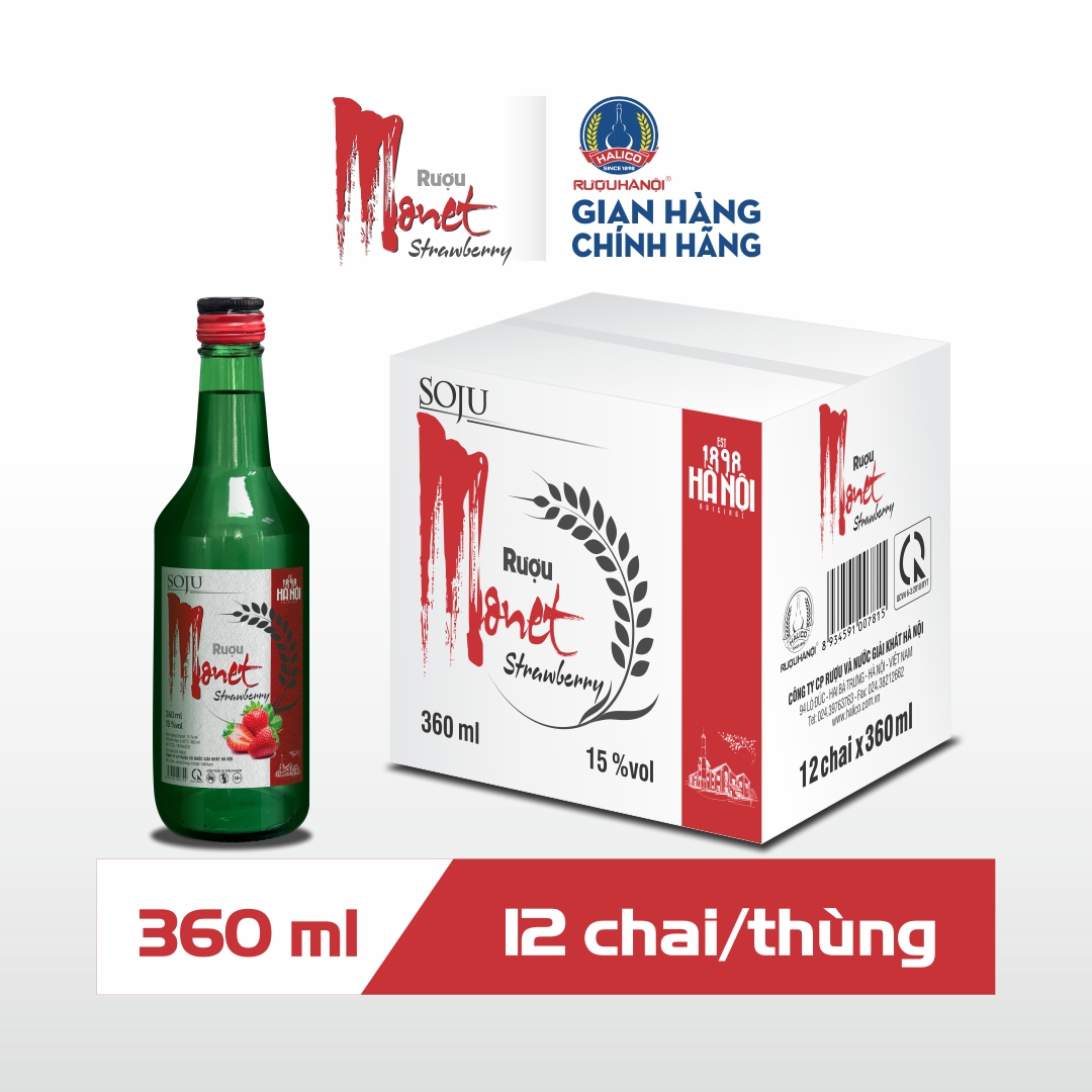 Rượu Soju Monet Strawberry vị dâu HALICO nồng độ 14,5% chai 360ml không kèm hộp