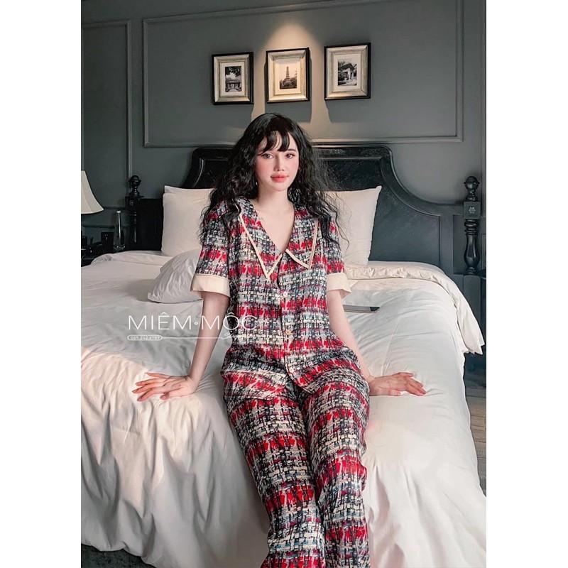 PIJAMA CỘC DÀI HOẠ TIẾT DẠ CAO CẤP