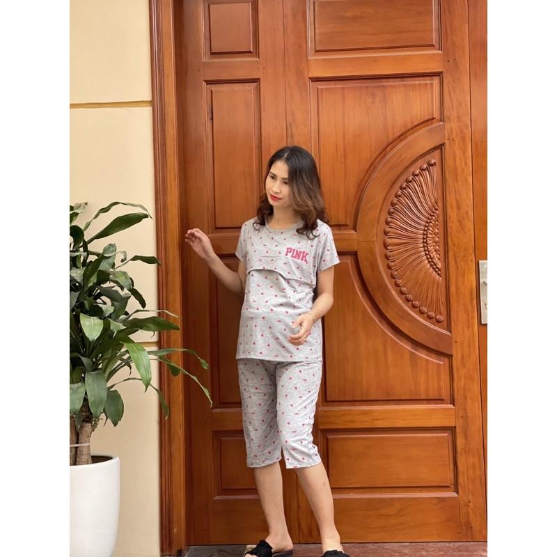 Bộ đồ bầu Pink Quảng Châu Bầu và Sau Sinh Cộc Tay