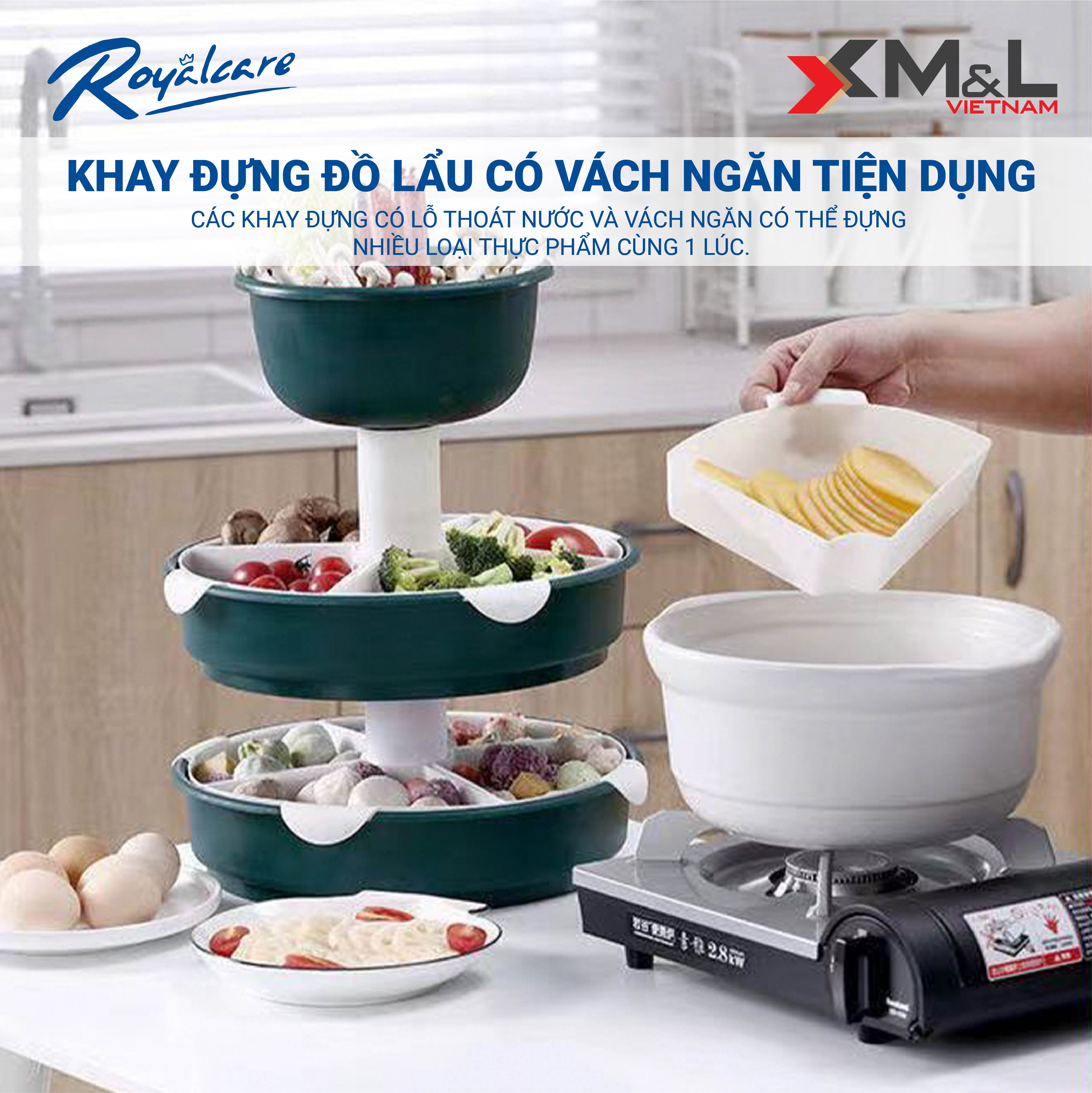 Khay đựng thức ăn, hoa quả , rau ăn lẩu đa năng M&L RoyalCare xoay 360 độ nhiều ngăn phân loại thực phẩm