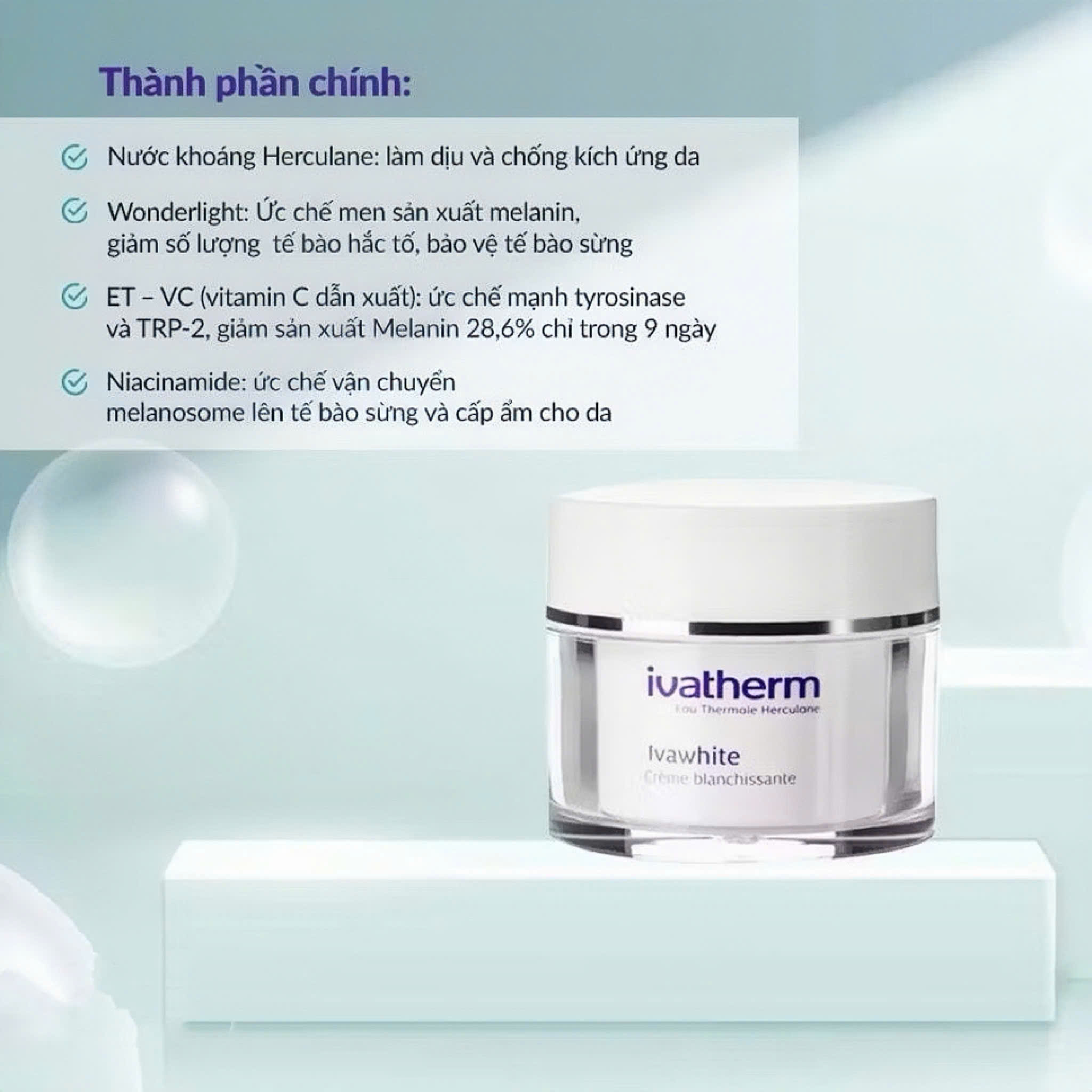 Kem dưỡng giảm nám sáng da Ivawhite Whitening Cream – Ivatherm 50ml