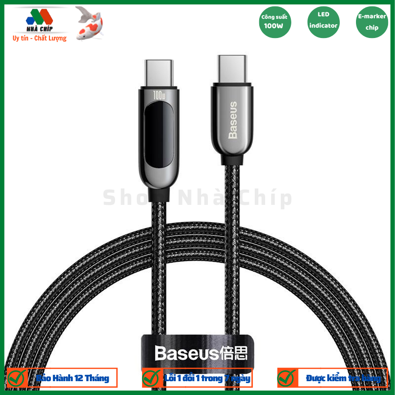 Cáp sạc nhanh Baseus C to C 100W màn led, Cáp sạc nhanh 100W Baseus Display Fast Charging Data Cable Type C to C 100W (20V/5A) - Hàng chính hãng