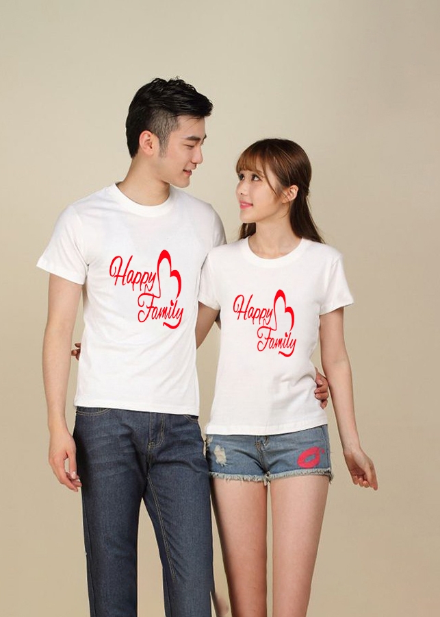 Bộ Áo Thun Đôi Happy Family Cute Màu Trắng Nam Nữ