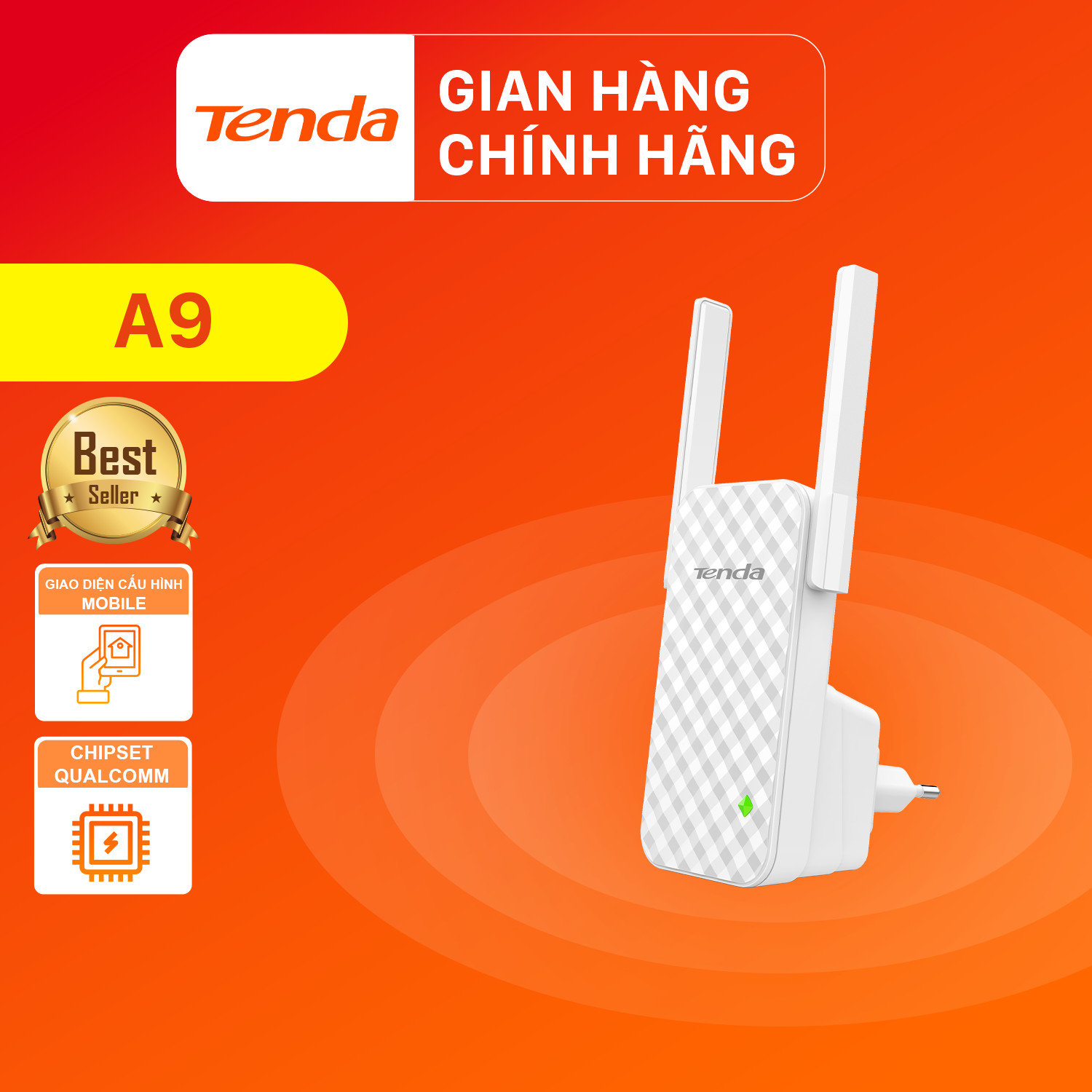 Hình ảnh Bộ kích sóng Wifi Tenda A9 Chuẩn N 300Mbps - Hàng Chính Hãng