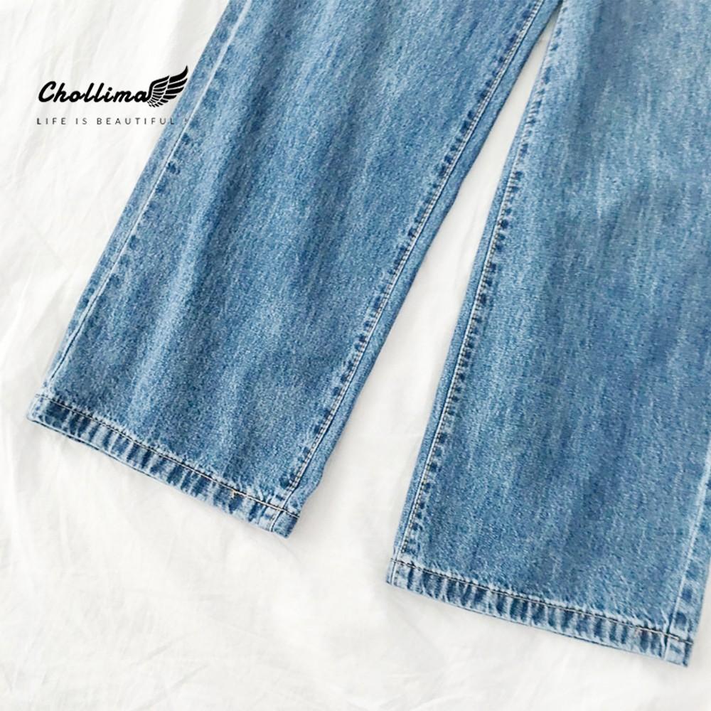 Quần baggy jeans nữ Chollima ống rộng SIMPLE JEAN dài 98cm gài cúc eo màu xanh nhạt QD041