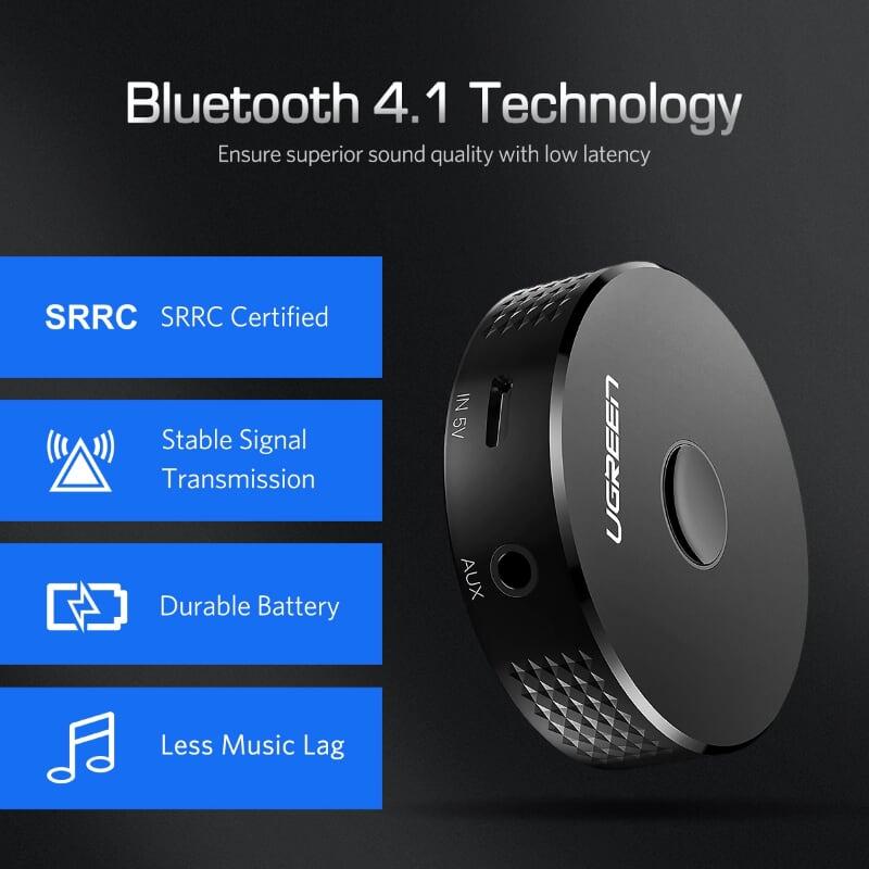 Ugreen UG40968CM127TK BT 4.2 màu Đen Bộ nhận âm thanh Bluetooth trên xe hơi hỗ trợ APTX - HÀNG CHÍNH HÃNG