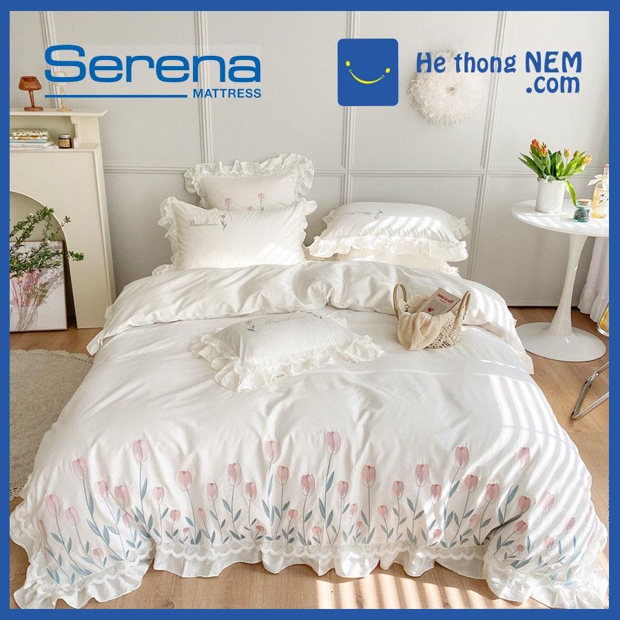 Bộ Chăn Ga Gối 5 Món Lụa Satin SERENA Chăn Ga Gối Đệm Drap Trải Giường - Hệ Thống Nệm