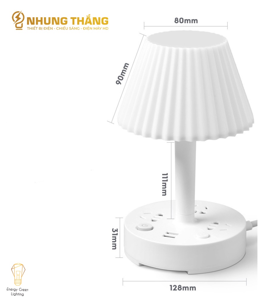Ổ Cắm Điện Thông Minh Kiêm Đèn Bàn OD-435 - Tích Hợp Đèn Chiếu Sáng - 3 Chế Độ Ánh Sáng - Dây Điện Dài 2m8,4m8 - Có Video