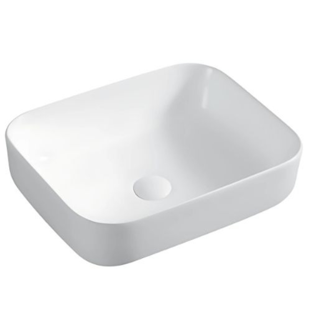 Lavabo đặt bàn hình chữ nhật, chất liệu Sứ, kích thước 490x395x146mm, màu Glossy White,hiệu Trevi TVLRE192W