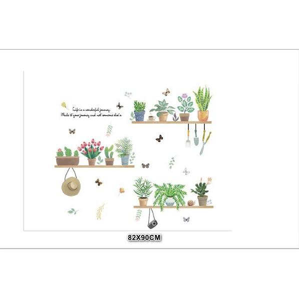 Decal trang trí tường - Nhiều Chậu Cây treo khung
