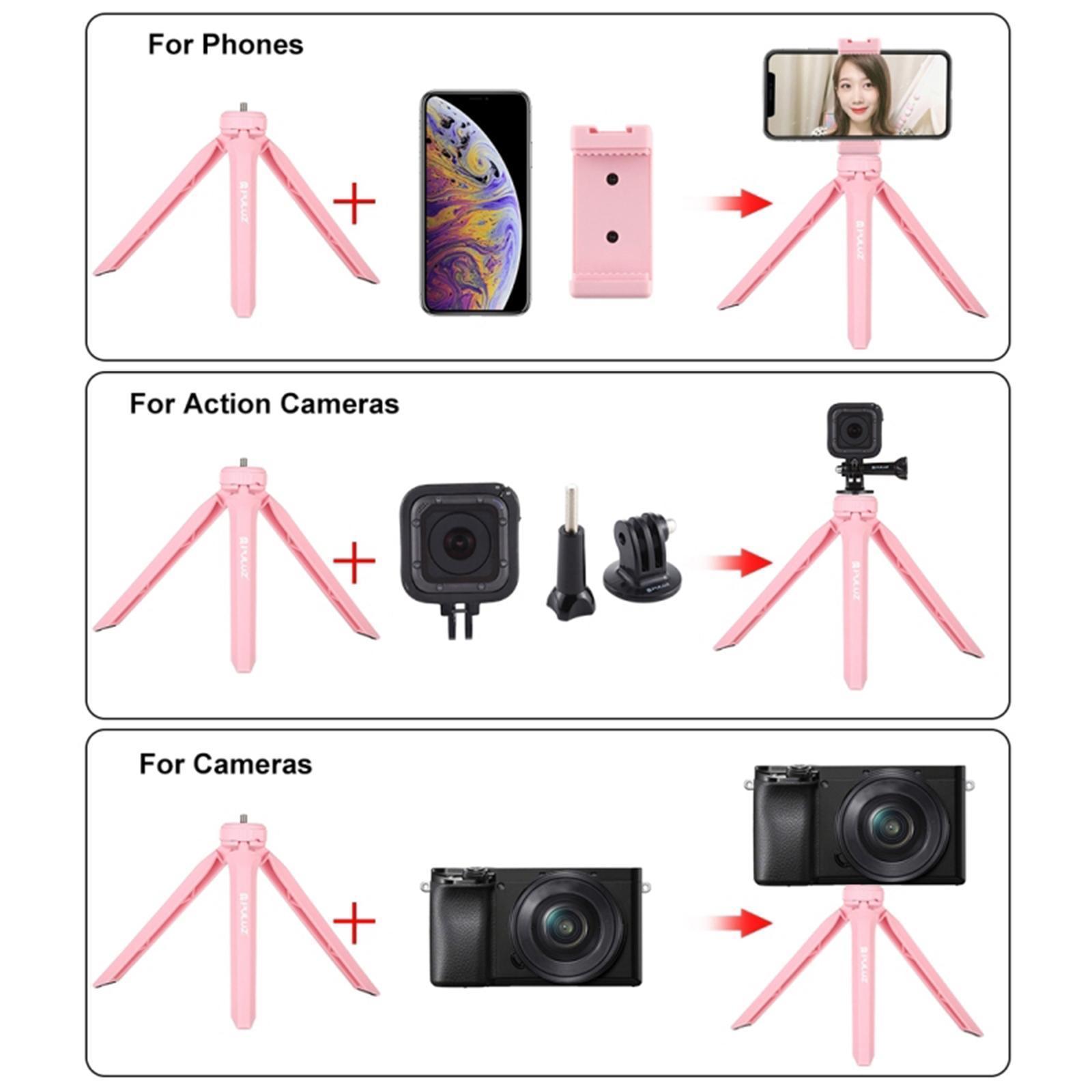 Mini Tripod Camera Mount Stand Mobile Phone Clamp Holder 1/4'' Pink