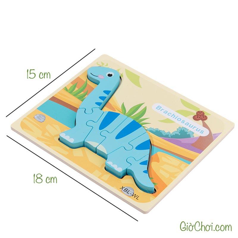 Bộ tranh ghép hình khủng long gỗ 3D khổ 18x15cm, đồ chơi xếp hình khủng long