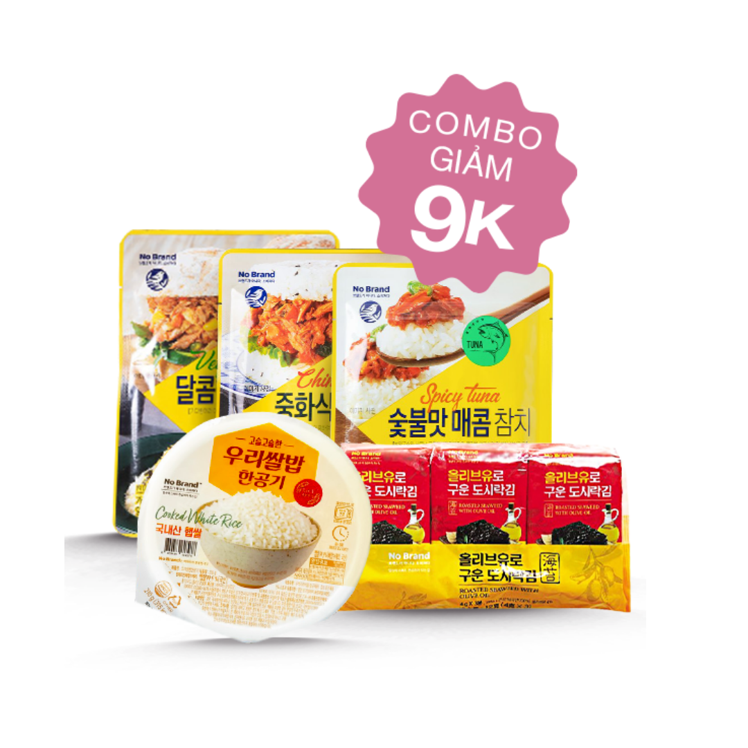 Combo Bữa Trưa Hàn Quốc - Sốt Cá Ngừ 3 Vị, Cơm Ăn Liền, Rong Biển Oliu No Brand