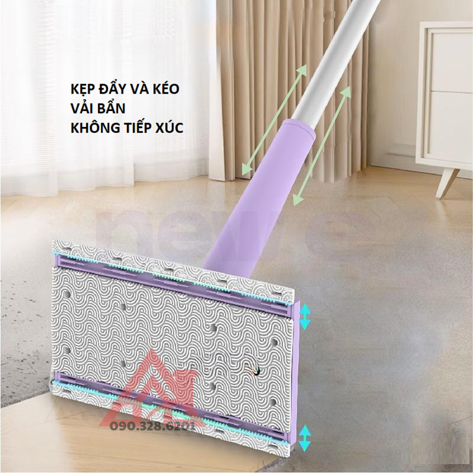 Cây lau nhà thông minh không cần giặt, kẹp khăn dùng 1 lần, chổi lau nhà đa di năng trên mọi bề mặt thế hệ mới