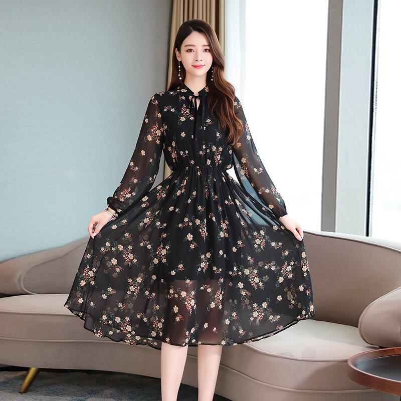 ĐẦM LỤA HOA,HỌA TIẾT ĐƠN GIẢN NHƯNG KHÔNG KÉM PHẦN SANG TRỌNG THỜI TRANG MỚI KME