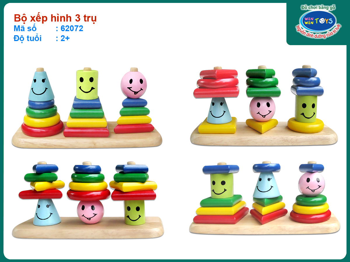 Bộ xếp hình 3 trụ, Đồ chơi gỗ Winwintoys