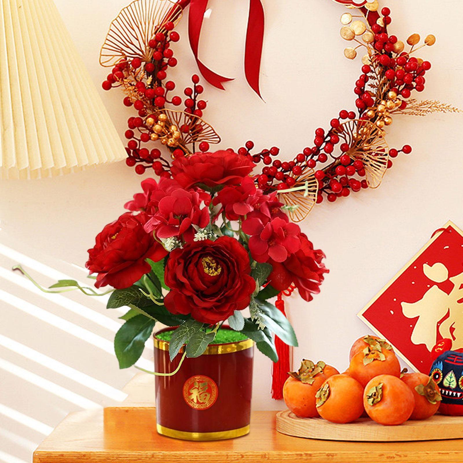 Artificial Flowers in Pot Simulation Flower Bonsai Bouquet for Home Decor