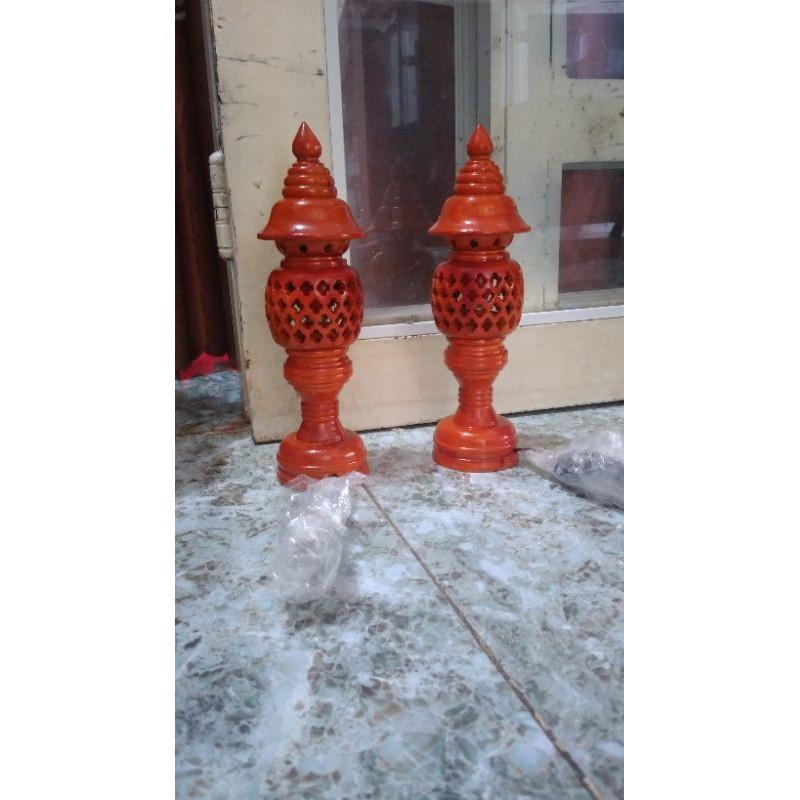 Cặp đèn thờ tổ ong gỗ hương cao 48cm