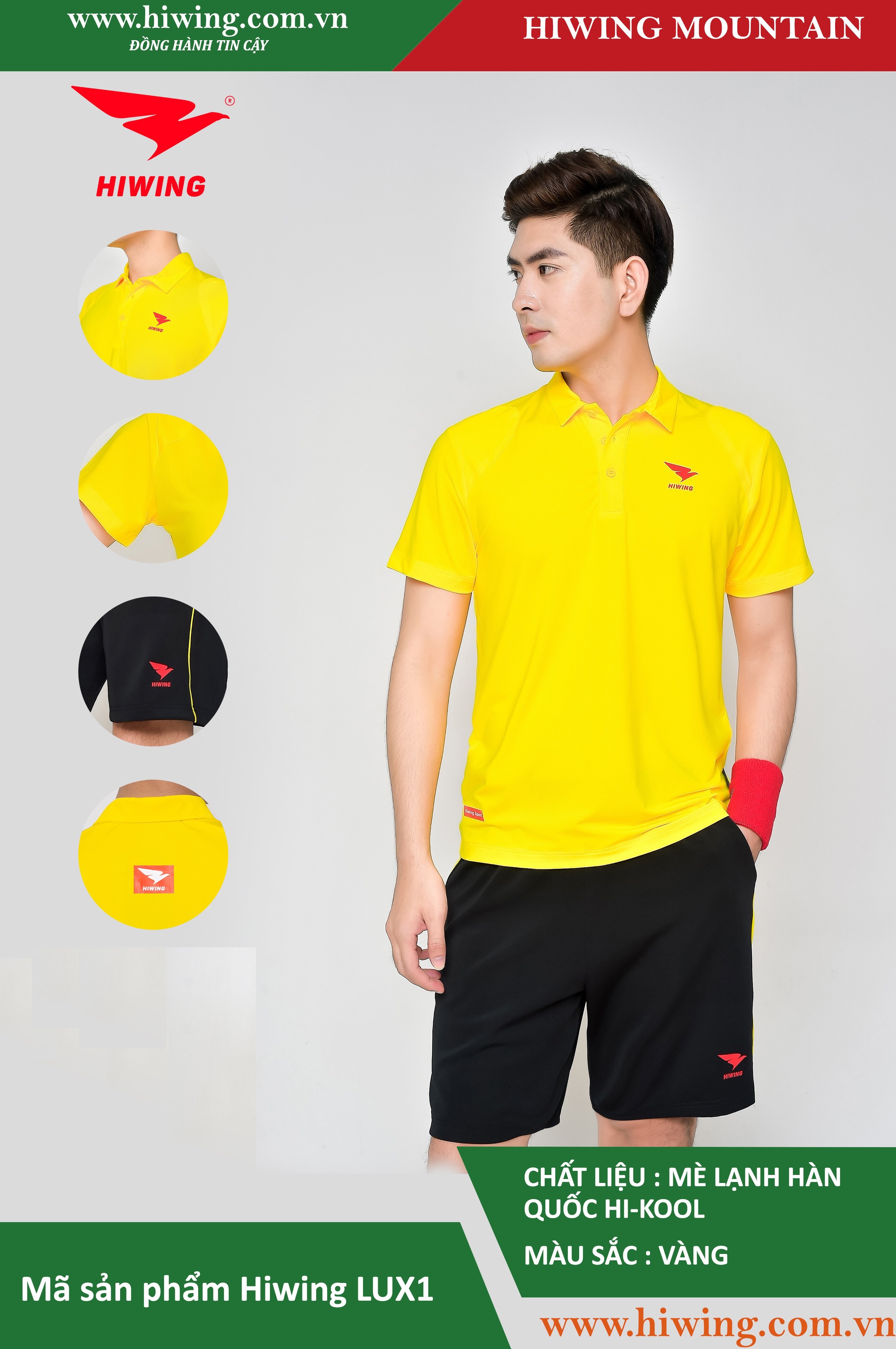 Áo tennis, áo cầu lông Hiwing Mountain Lux 1 màu vàng