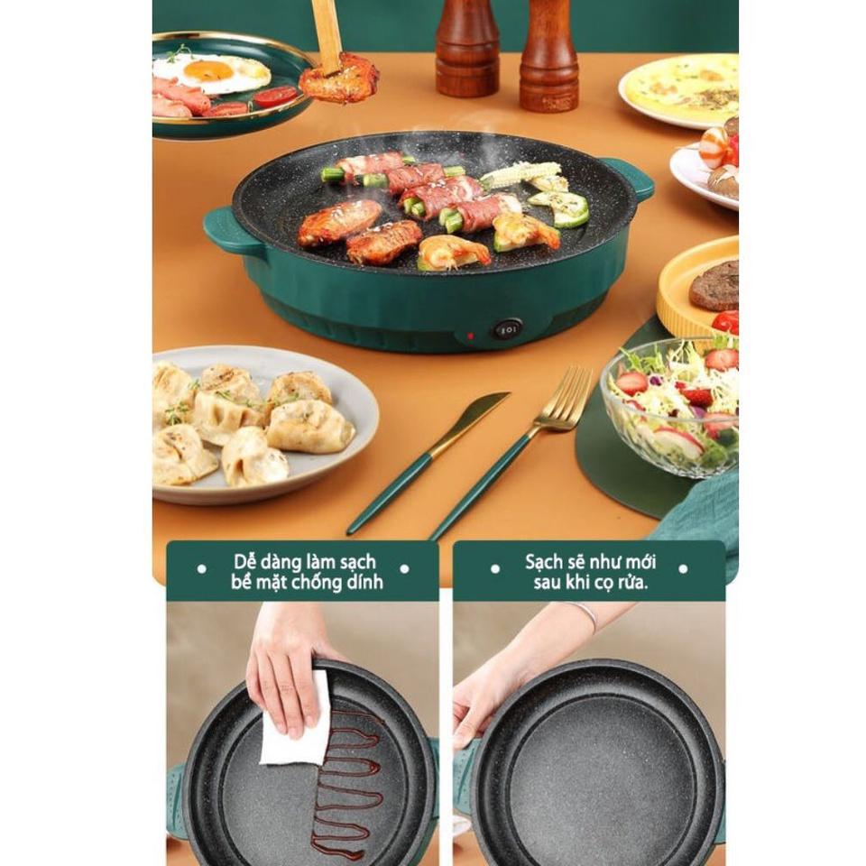 BẾP NƯỚNG ĐIỆN CHỐNG DÍNH , NƯỚNG THỊT BBQ HÀN QUỐC KHÔNG KHÓI LÒNG VÂN ĐÁ - CHẢO ĐIỆN CHIÊN RÁN THỨC ĂN ĐA NĂNG , BẾP N
